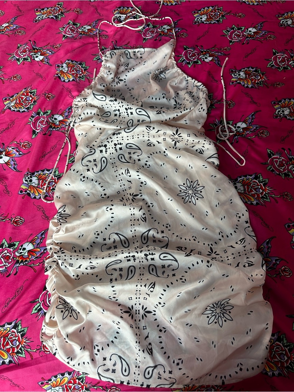 Lioness White Bandana-Print Mini Halter Dress